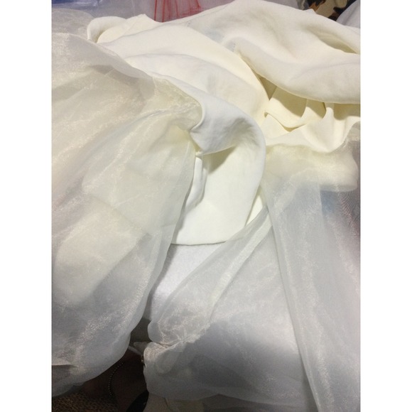 Forever 21 Ivory Tie Front Top Sheer Puff Sleeves Blouse Party Crop size M - Picture 7 of 8